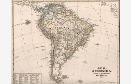 Karte Südamerica. Grenzkoloriert;Original historische antike Landkarte von 1855