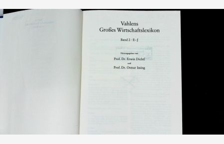 Vahlens grosses Wirtschaftslexikon, Bd. 2. , E - J.