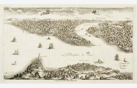 Constantinopolis - La Ville et le Port de Constantinople. Große Gesamtansicht von Chateau des Sept-Tour bis St. Demitre, wohl nach Guillaume Grelot von 1680.