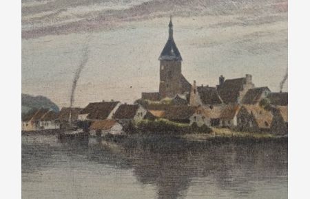 Mölln. Kolor. Ansicht, um 1900. Nach G. Burmester. 9 x 13, 5 cm. Unter Passepartout.