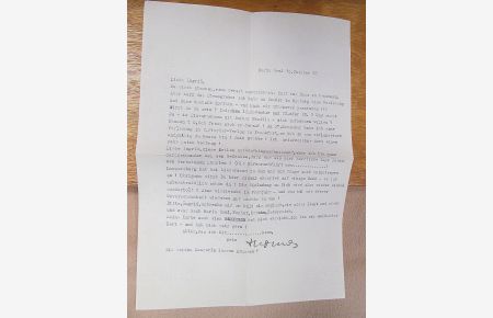 Einseitiger maschinenschriftlicher Brief Bernhards adressiert an Ingrid Bülau, Hamburg - verfasst in Maria Saal, 30. Oktober (19)58 mit Originalunterschrift Bernhards.