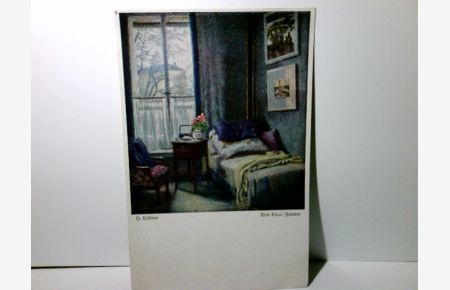 Deutsche Meister - Sammlung. Das blaue Zimmer. Alte Ansichtskarte / Künstlerkare farbig von H. Hübner, ungl. ca 1910 / 15 ? Blick in ein Damenschlafzimmer. Primus Nr. 3121.