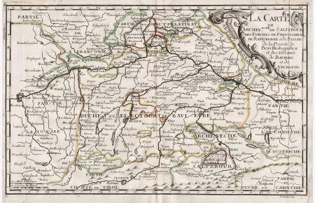 La Carte de Archev. eche de Saltzbourg, des Eveches de Freisinghen, de Ratisbonne, et de Passau de la Prvoté de Bertholsgaden et des Duches de Baviere et de Neubourg - Salzburg Freising Passau Regensburg München Oberbayern Niederbayern Oberpfalz Cham Berchtesgaden