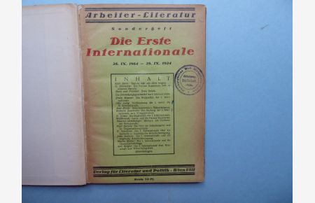 Arbeiter-Literatur: Sonderheft *Die Erste Internationale 28. IX. 1864 - 28. IX. 1924.