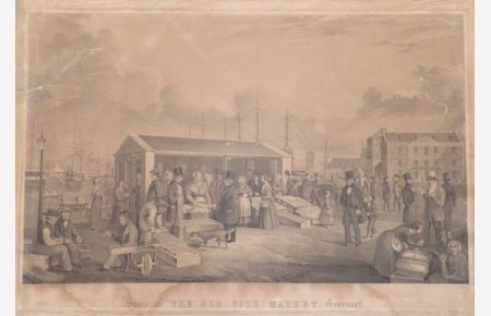orig. Lithographie Scene of the Old Fish Market Greenock