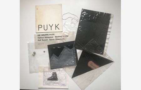 Konvolut von 7 Objekten der Gruppe Puyk. (Helmut Schweizer, Manfred Weihe, Rolf Busam und Sylvia Wieczorek). Mit zwei eingeklebten Objekten,