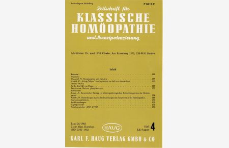 Zeitschrift für Klassische Homöopathie und Arzneipotenzierung. Band 26/1982, Heft 4/82, Juli / Aug.