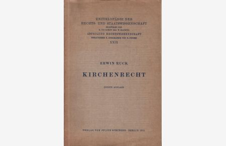 Kirchenrecht.   - Enzyklopädie der Rechts- und Staatswissenschaft / Abteilung Rechtswissenschaft ; 29