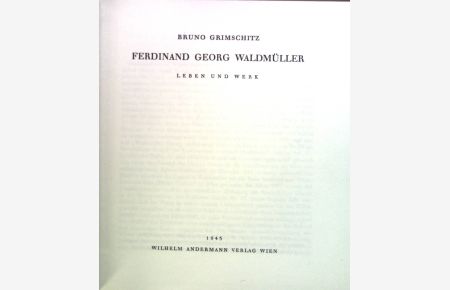 Ferdinand Georg Waldmüller : Leben u. Werk.