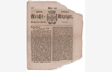 Kaiserlich privilegirter Reichs-Anzeiger. Num. 247. Dienstags, den 14 September 1802.