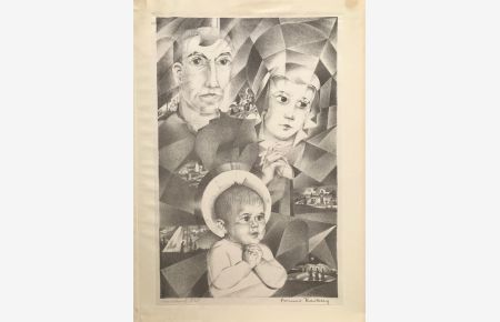 Maria und Josef mit dem Jesuskind,   - signierte Original-Lithographie,