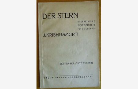 Der Stern - internationale Zeitschrift für die Ideen von J. Krishnamurti  - September-Oktober 1931