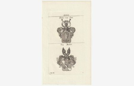 Adeliche: Von Luz / Von Mader. Original-Kupferstich mit 2 Wappen.