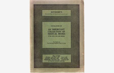 Catalogue of an important collection of medical books of the 15th to the 20th century, mainly illustrating the history of neurology and psychiatry. The property of the late James Hardman, F. R. C. S. Lond.