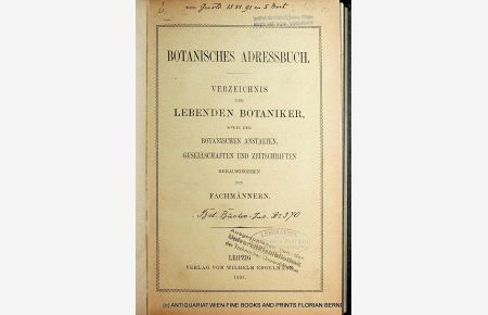 Botanisches Adressbuch : Verzeichnis der lebenden Botaniker sowie der botanischen Anstalten, Gesellschaften und Zeitschriften
