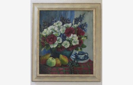 Sándor Ziffer (1880 - 1962): Still Life with Flowers and Fruits (Öl auf Leinwand, 1932).