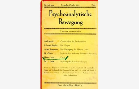 Heft 5. 1932. Die psychoanalytische Bewegung.   - IV. Jahrgang.