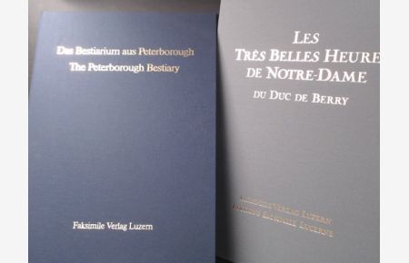 Zwei Präsentationsmappen zur Faksimile Edition. 1) Das Bestiarium aus Peterborough.   - 2) Das Stundenbuch Notre-Dame.