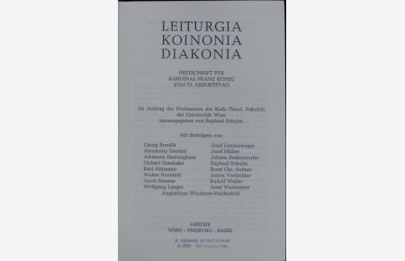 Leiturgia, Koinonia, Diakonia.   - Festschrift für Kardinal Franz König zum 75. Geburtstag.