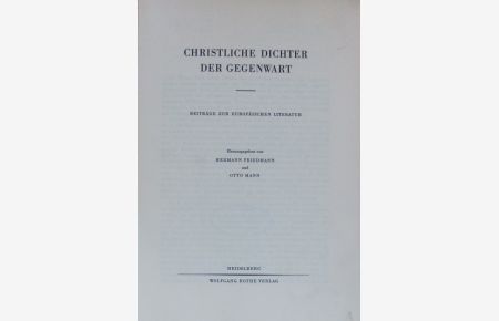 Christliche Dichter der Gegenwart.   - Beiträge zur europäischen Literatur.