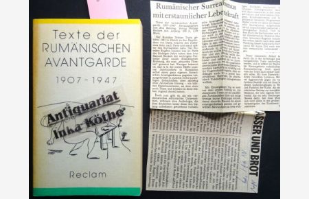 Texte der rumänischen Avantgarde : 1907 - 1947 + 2 Zeitungsausschnitte zum Thema -  - herausgegeben von Eva Behring / Reclams Universal-Bibliothek ; Band 1229 : Belletristik -