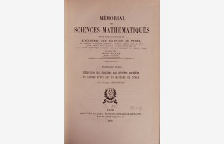 Intégration des équations aux dérivées partielles du second ordre par la méthode de Drach.   - MÉMORIAL DES SCIENCES MATHÉMATIQUES