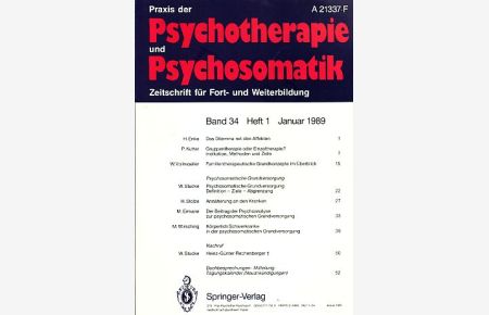 Praxis der Psychotherapie und Psychosomatik. Jg. 1989. Band 34. Heft 1 - 6.