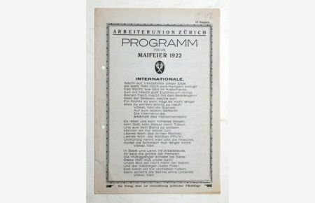 Programm für die Maifeier 1922.