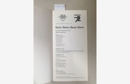 Luciano Berio : Chemins IIc / Bewegung II / Ora / Sinfonia :  - De Doelen, Rotterdam 22 Juni 1972 :