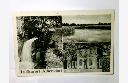 Albersdorf. Luftkurort. Schleswig - Holstein. Alte Ansichtskarte / Postkarte s/w, gel. 1952. 3 Ansichten : Wassermühle, Mühlenteich u. Kurbadeanstalt.