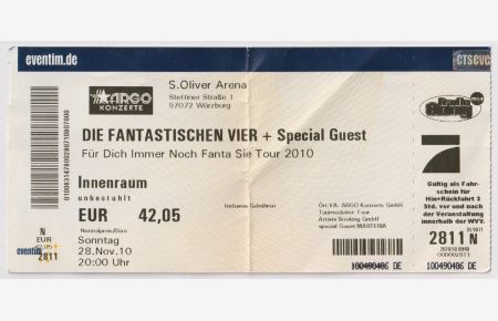 Für dich immer noch Fanta Sie Tour 2010 Ticket  - 28.11.2010 S. Oliver Arena, Würzburg