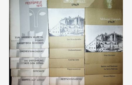 SALZBURGER FESTSPIELE- KONVOLUT 1969/1970 ; von 13 Programmheften aus dem Jahren 1969 und 1970 teils mit Eintrittskarten, BEILAGE 3 Prospekte aus den Jahren 1935, 1937 und 1938