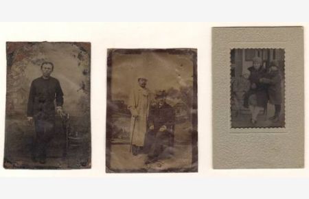 Drei Original-Ferrotypie Fotos aus unterschiedlichen Zeiten. Ca. 9 x 6, 3 / 8, 8 x 6, 5 / 10 x 6, 5 cm.