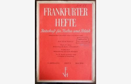 Frankfurter Hefte 5. Jg. Heft 5 Mai 1950.