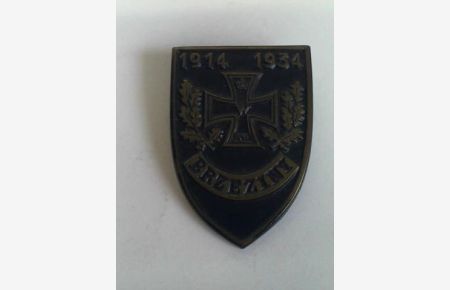 Erinnerungsplakette, Metall-Hohlprägung. Vorderseite: Lorbeerbekränztes Eisernes Kreuz Brzeziny 1914 - 1934