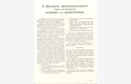 C. Heckmann AG, Kupfer- und Messingwerke, Duisburg und Aschaffenburg - Firmenwerbung 1911.