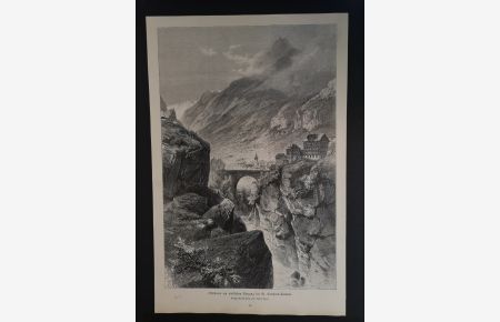 grosse Xylographie von 1880. Göschenen am St. Gotthard-Tunnels