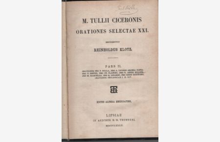 Teilband - M. Tullii Ciceronis Orationes selectae XXI - Pars 2.