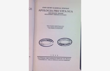 Ausgewählte Werke, 1. Bd. : Apologia pro vita sua: Geschichte meiner religiösen Überzeugungen.