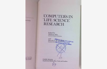 Computers in Life Science Research.   - FASEB Monographs, Band 2.