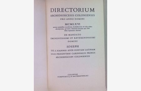 Directorium Archidioecesis Coloniensis pro Anno Domini MCMLXVI