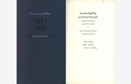 Roswitha Quadflieg. Raamin Presse 1973 - 1983. Rudolf E. O. Ekkart, Huib van Krimpen. [Signiertes Widmungsexemplar].