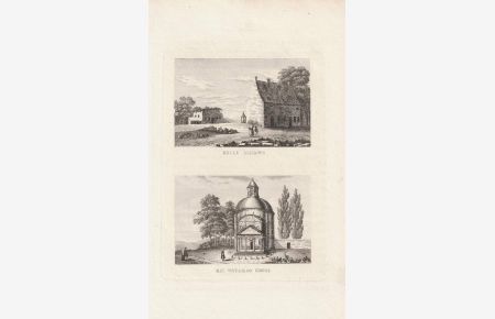 Belle Alliance. Die Waterloo Kirche. Original-Stahlstich mit 2 Ansichten.