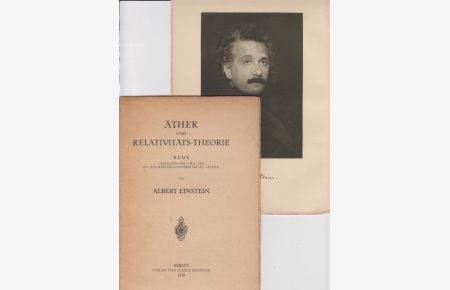 Äther und Relativitätstheorie. [Erstausgabe].   - Rede gehalten am 5. Mai 1920 an der Reichs-Universität zu Leiden.