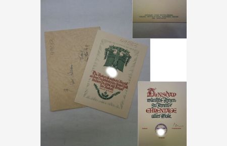 Original-Glückwunschkarte der Nationalsozialistischen Deutschen Arbeiterpartei Ortsgruppe Leipzig-Süden, mit eigenhändiger Unterschrift des Ortsgruppenleiters