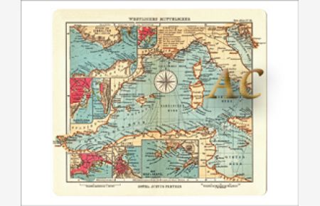 SEEKARTE Westliches Mittelmeer Italien Frankreich Spanien Golf von Neapel Balearen Sardinien Sizilien Tunesien Marokko Häfen von Neapel, Palermo, Malaga, Barcelona und Gibraltar Repro auf Fine-Art-Papier