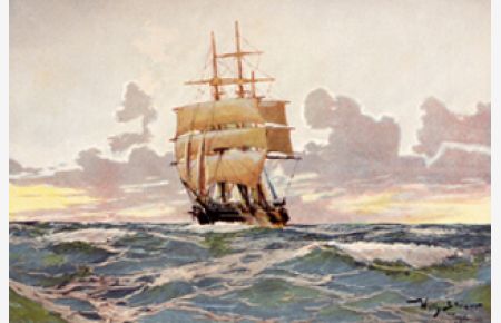 Segelschiff nach Stöwer, Repro auf Büttenpapier ,   - Reproduktion nach einer Lithographie von 1890