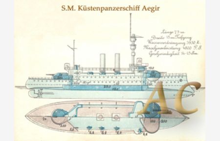 SMS Küstenpanzerschiff Agir Seefahrt Marine Kriegsschiff Schiff Dampfschiff , Repro auf Fineartpapier ,   - nach einer Chromolithographie von 1890