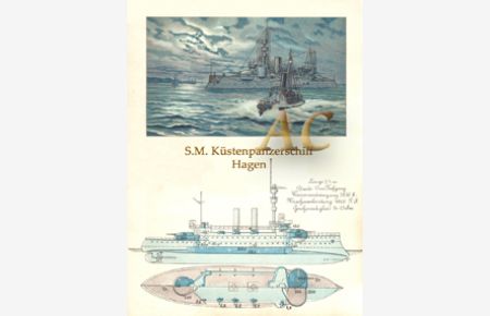 SMS Küstenpanzerschiff Hagen Seefahrt Marine Kriegsschiff Schiff Dampfschiff , Repro auf Fineartpapier ,   - nach einer Chromolithographie von 1890