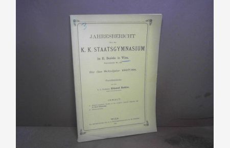 Kritisch-Exegetische Studien zu den scriptores historiae Augustae (44 S. ). (= Beitrag im Jahresbericht 1888 über das k. k. Staatsgymnasium im II. Bezirk in Wien, Taborstraße).